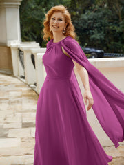 Robe de A-ligne à Col en Bijou Longueur de Mollet en Mousseline Orchidee