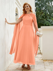 Robe de A-ligne à Col en Bijou Longueur de Mollet en Mousseline Papaye Grande Taille
