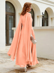 Robe de A-ligne à Col en Bijou Longueur de Mollet en Mousseline Papaye Grande Taille