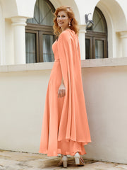 Robe de A-ligne à Col en Bijou Longueur de Mollet en Mousseline Papaye Grande Taille