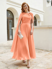 Robe de A-ligne à Col en Bijou Longueur de Mollet en Mousseline Papaye Grande Taille