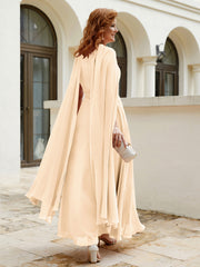 Robe de A-ligne à Col en Bijou Longueur de Mollet en Mousseline Pêche