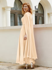 Robe de A-ligne à Col en Bijou Longueur de Mollet en Mousseline Pêche Grande Taille