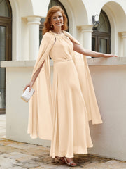 Robe de A-ligne à Col en Bijou Longueur de Mollet en Mousseline Pêche