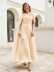 Robe de A-ligne à Col en Bijou Longueur de Mollet en Mousseline Pêche Grande Taille