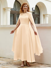 Robe de A-ligne à Col en Bijou Longueur de Mollet en Mousseline Pêche