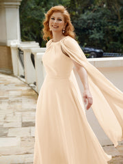 Robe de A-ligne à Col en Bijou Longueur de Mollet en Mousseline Pêche