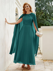 Robe de A-ligne à Col en Bijou Longueur de Mollet en Mousseline Paon