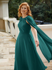 Robe de A-ligne à Col en Bijou Longueur de Mollet en Mousseline Paon Grande Taille