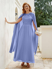 Robe de A-ligne à Col en Bijou Longueur de Mollet en Mousseline Citron Pervenche