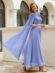 Robe de A-ligne à Col en Bijou Longueur de Mollet en Mousseline Citron Pervenche