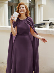 Robe de A-ligne à Col en Bijou Longueur de Mollet en Mousseline Plum