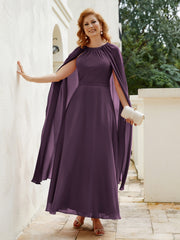 Robe de A-ligne à Col en Bijou Longueur de Mollet en Mousseline Plum Grande Taille