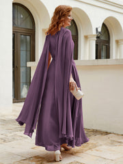 Robe de A-ligne à Col en Bijou Longueur de Mollet en Mousseline Plum Grande Taille