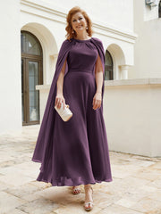 Robe de A-ligne à Col en Bijou Longueur de Mollet en Mousseline Plum Grande Taille