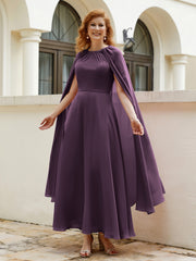 Robe de A-ligne à Col en Bijou Longueur de Mollet en Mousseline Plum Grande Taille