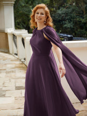 Robe de A-ligne à Col en Bijou Longueur de Mollet en Mousseline Plum Grande Taille