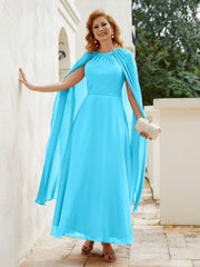 Robe de A-ligne à Col en Bijou Longueur de Mollet en Mousseline Piscine Grande Taille