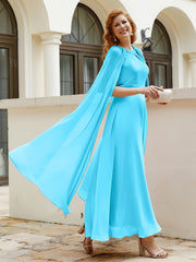 Robe de A-ligne à Col en Bijou Longueur de Mollet en Mousseline Piscine