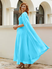 Robe de A-ligne à Col en Bijou Longueur de Mollet en Mousseline Piscine Grande Taille