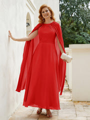 Robe de A-ligne à Col en Bijou Longueur de Mollet en Mousseline Rouge Grande Taille