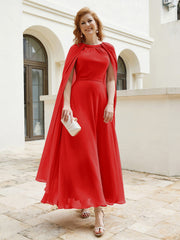 Robe de A-ligne à Col en Bijou Longueur de Mollet en Mousseline Rouge Grande Taille