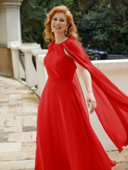 Robe de A-ligne à Col en Bijou Longueur de Mollet en Mousseline Rouge