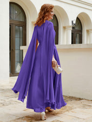 Robe de A-ligne à Col en Bijou Longueur de Mollet en Mousseline Régence