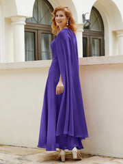 Robe de A-ligne à Col en Bijou Longueur de Mollet en Mousseline Régence Grande Taille