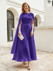 Robe de A-ligne à Col en Bijou Longueur de Mollet en Mousseline Régence Grande Taille