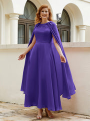 Robe de A-ligne à Col en Bijou Longueur de Mollet en Mousseline Régence