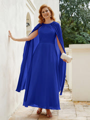 Robe de A-ligne à Col en Bijou Longueur de Mollet en Mousseline Bleu Royale Grande Taille