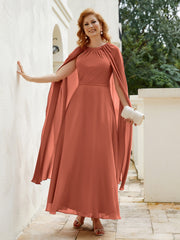 Robe de A-ligne à Col en Bijou Longueur de Mollet en Mousseline Rouille Grande Taille