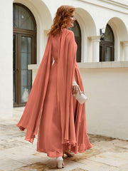 Robe de A-ligne à Col en Bijou Longueur de Mollet en Mousseline Rouille Grande Taille
