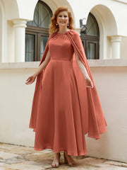 Robe de A-ligne à Col en Bijou Longueur de Mollet en Mousseline Rouille Grande Taille