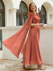 Robe de A-ligne à Col en Bijou Longueur de Mollet en Mousseline Rouille Grande Taille