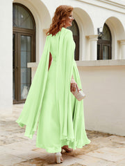 Robe de A-ligne à Col en Bijou Longueur de Mollet en Mousseline Sauge