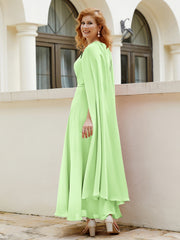 Robe de A-ligne à Col en Bijou Longueur de Mollet en Mousseline Sauge