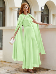 Robe de A-ligne à Col en Bijou Longueur de Mollet en Mousseline Sauge