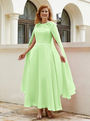 Robe de A-ligne à Col en Bijou Longueur de Mollet en Mousseline Sauge