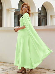 Robe de A-ligne à Col en Bijou Longueur de Mollet en Mousseline Sauge