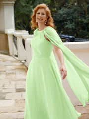Robe de A-ligne à Col en Bijou Longueur de Mollet en Mousseline Sauge
