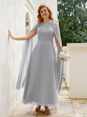 Robe de A-ligne à Col en Bijou Longueur de Mollet en Mousseline Argent