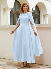 Robe de A-ligne à Col en Bijou Longueur de Mollet en Mousseline Bleu Ciel