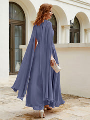 Robe de A-ligne à Col en Bijou Longueur de Mollet en Mousseline Orageux Grande Taille