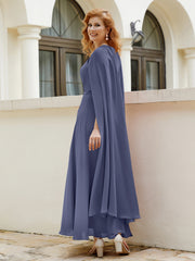 Robe de A-ligne à Col en Bijou Longueur de Mollet en Mousseline Orageux Grande Taille