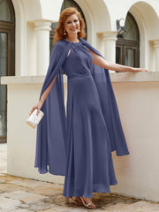 Robe de A-ligne à Col en Bijou Longueur de Mollet en Mousseline Orageux Grande Taille