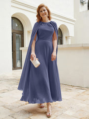 Robe de A-ligne à Col en Bijou Longueur de Mollet en Mousseline Orageux