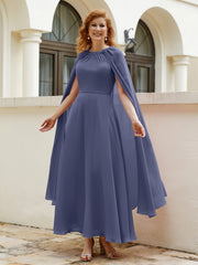 Robe de A-ligne à Col en Bijou Longueur de Mollet en Mousseline Orageux Grande Taille
