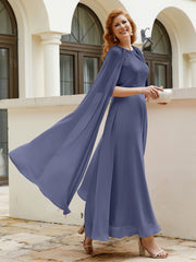Robe de A-ligne à Col en Bijou Longueur de Mollet en Mousseline Orageux